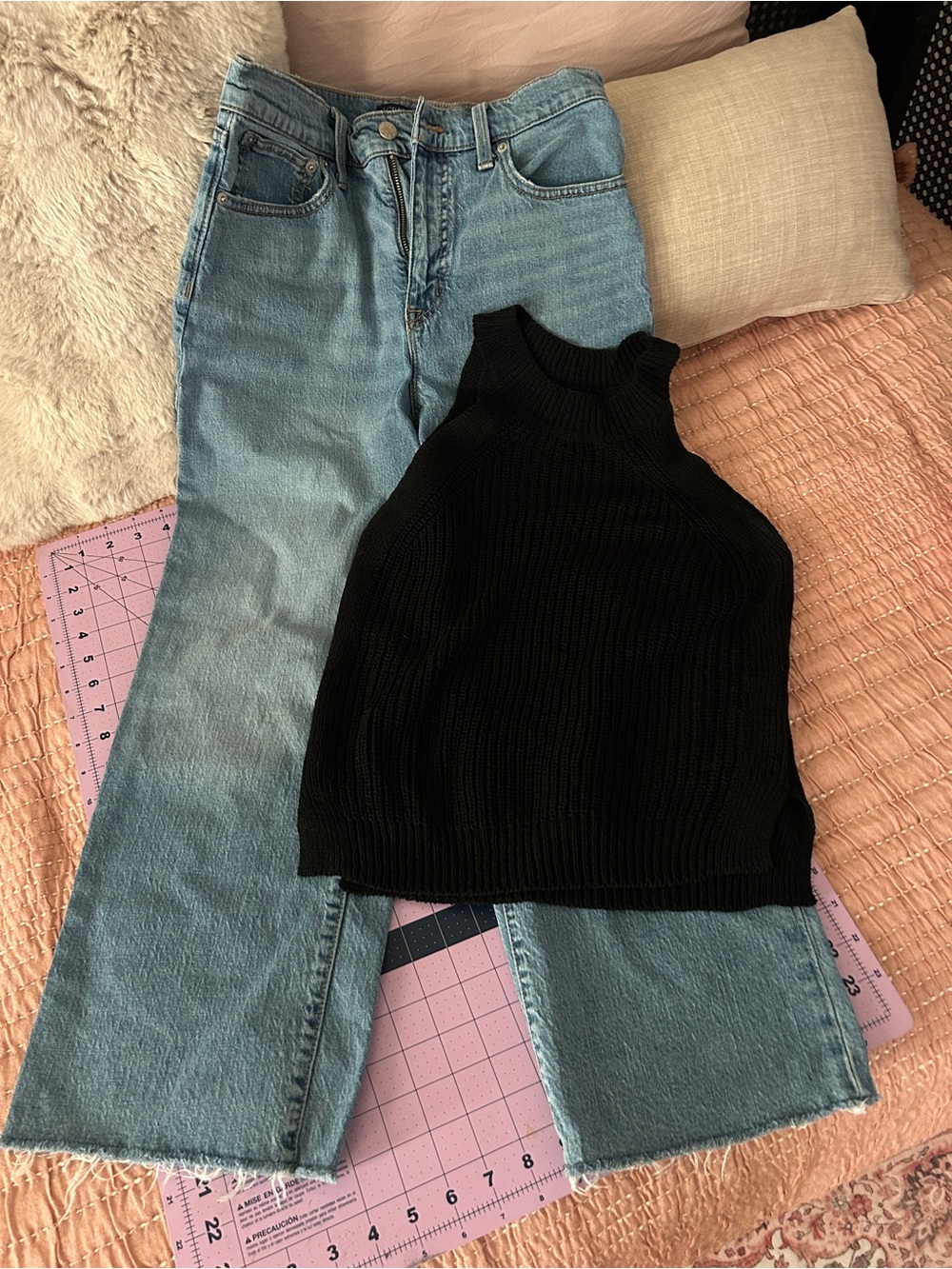 J. Crew size 28 high waisted slim wide leg jeans/sm sweater combo